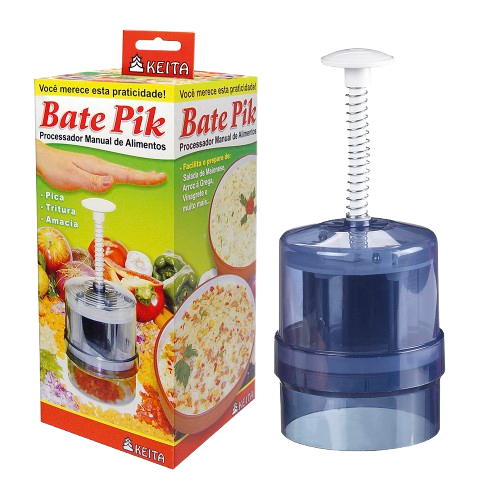 Processador Manual de Alimentos Bate Pik com faca giratória em aço inox, pica tritura e amacia, marca Keita