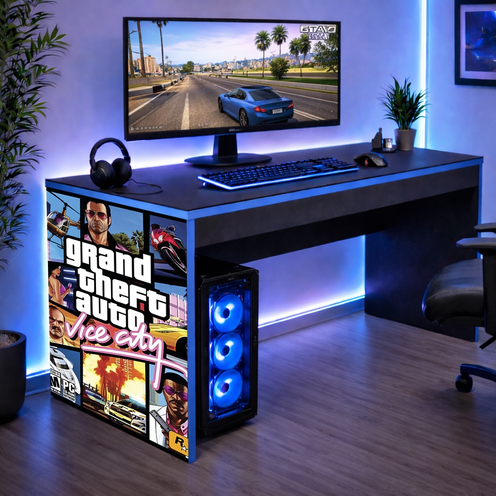 Mesa Gamer Escrivaninha Jogos Mesinha Infantil Borda Azul GTA 5 Achadinho Shopee