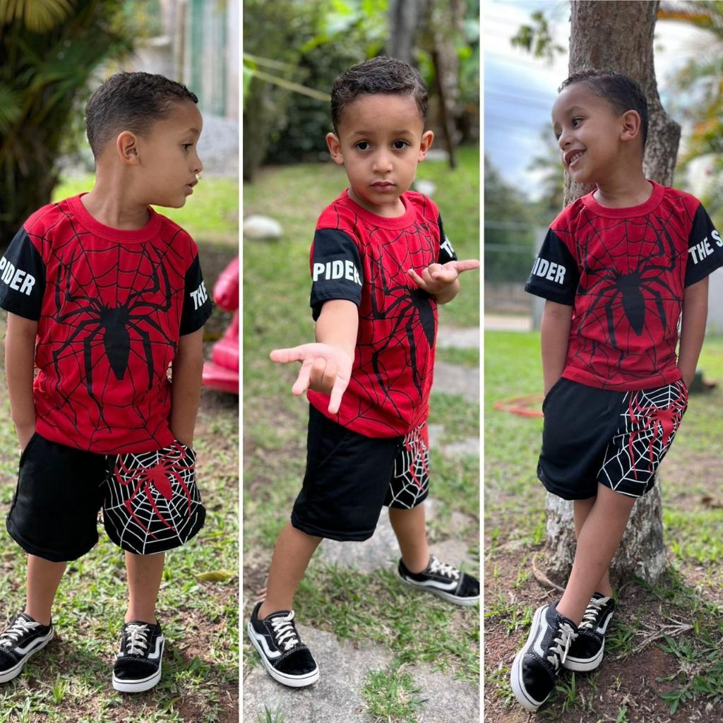 Conjunto Infantil Homem Aranha e Sonic Camiseta Short Heróis Primeira Linha estiloso KIT