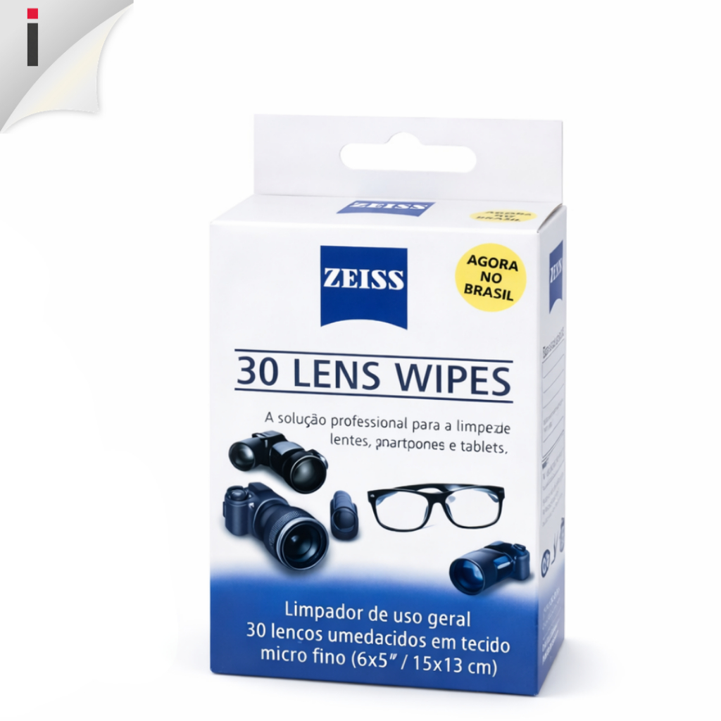 Kit 30 Lens Wipes Zeiss Lenços de Limpeza de Óculos  Pré umedecidos Lentes Oticas Telas em Geral