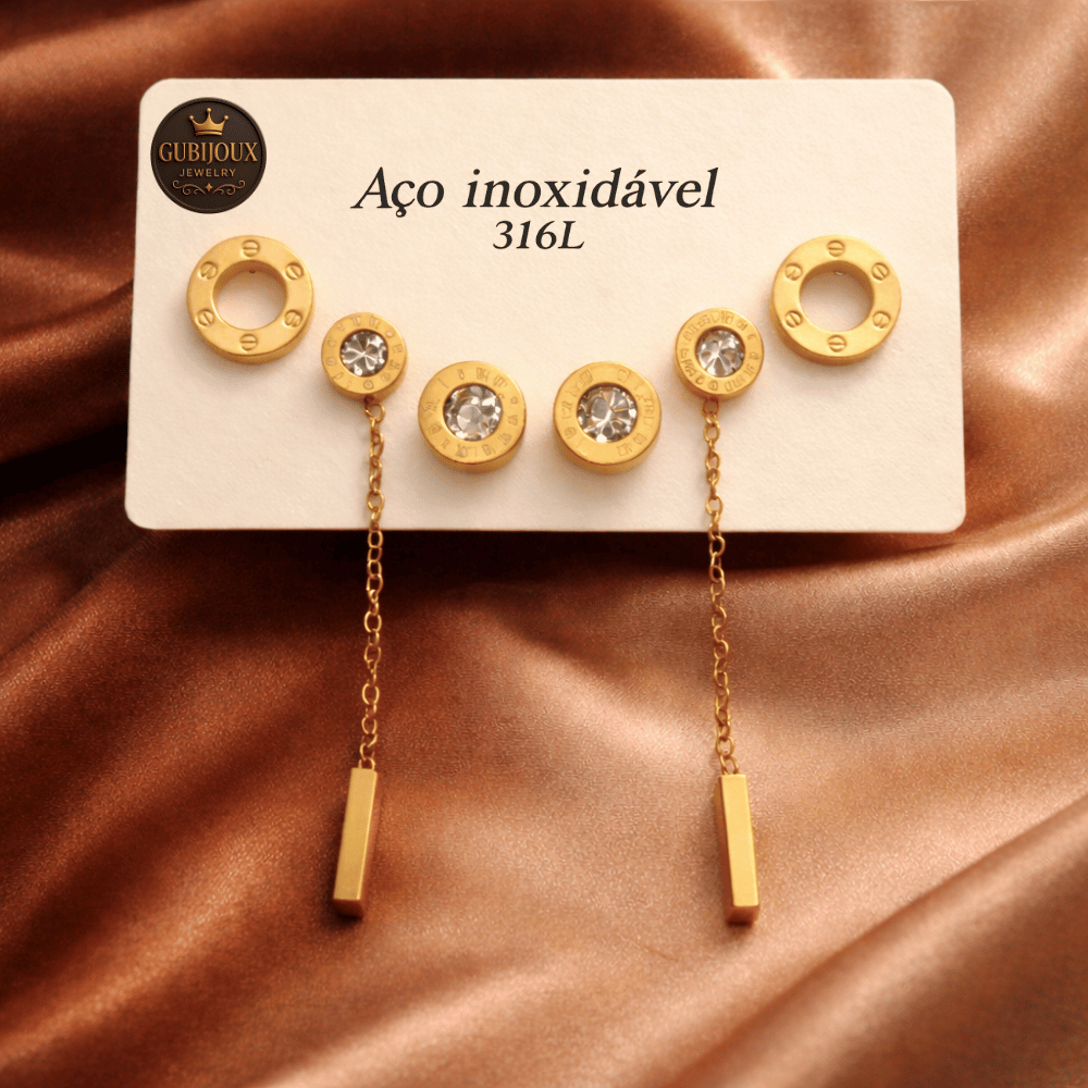 Brincos Femininos Aço Inox 316L Dourado ou Prata Antialérgico Resistente à Água com Zircônia em Oferta na Shopee