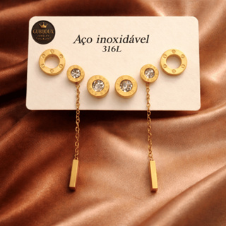 Brincos Femininos Aço Inox 316L Dourado ou Prata Antialérgico Resistente à Água com Zircônia em Oferta na Shopee