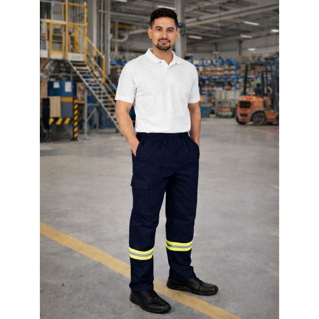 Calça De Brim Masculina Cargo Profissional Resistente Trabalho Pesado Faixa Refletiva Mecânico Eletricista Profissões