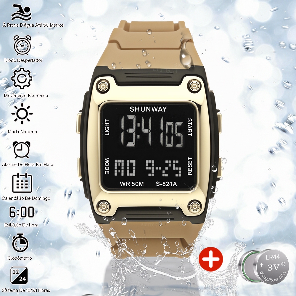 Relógio Digital Quadrado à Prova D'água Para Homem  Inspirado No Luxo  Multifuncional Com Luz LED em Oferta na Shopee