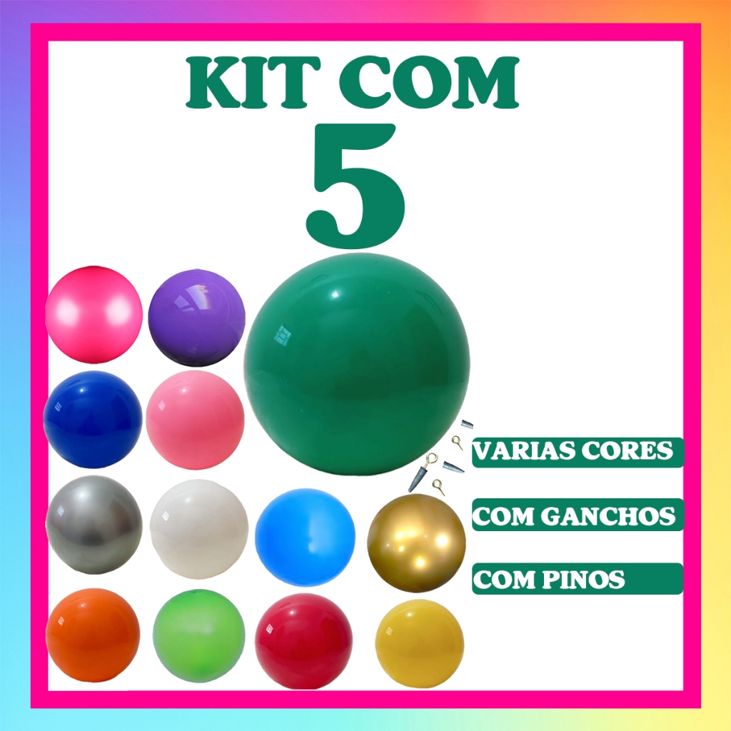 Bola De Vinil Grande Decoração 40cm Atacado Kiko Grande 5un