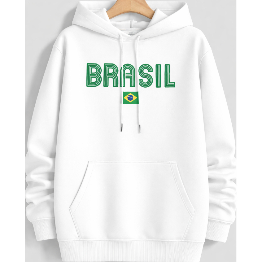 Moletom Moda Brasil Copa Do Mundo Blusa De Frio Flanelado Quentinho Brazil Lançamento Capuz Bolso