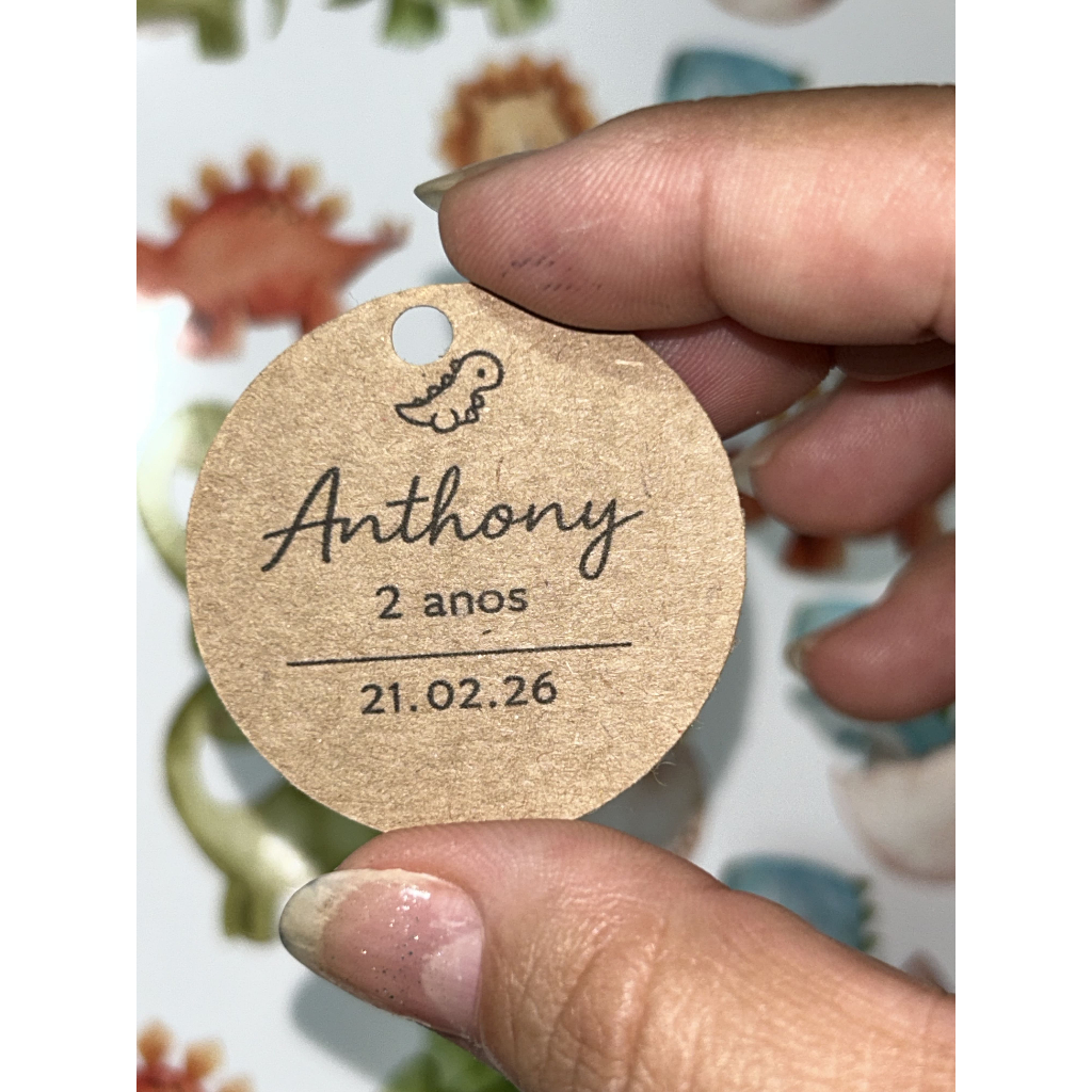Tag Personalizada Dinossauro para Lembrancinha – Nome Idade Data Aniversário Infantil