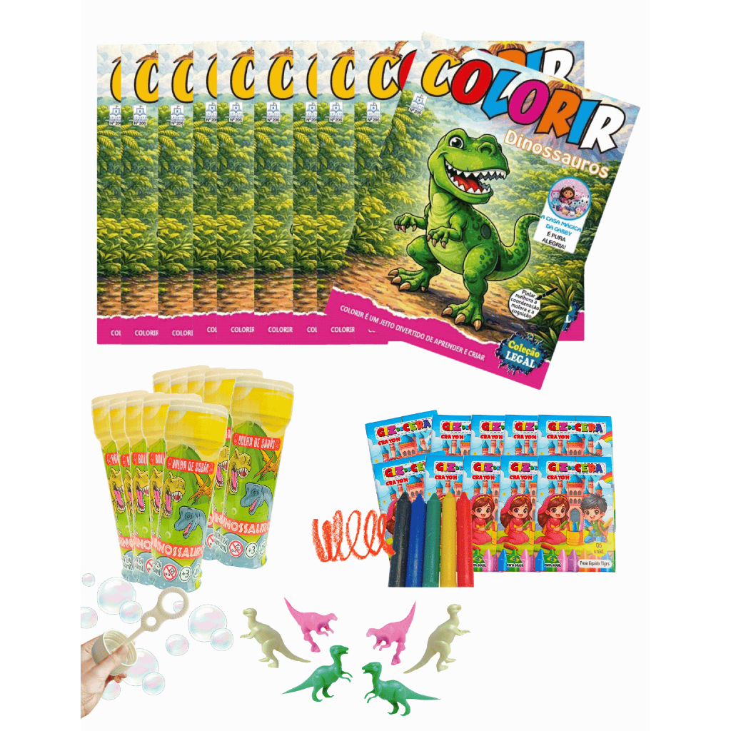 Kit 10 Bolhas de sabão + 10 Livro de Colorir + 10 Giz de Cera + 10 Brinquedo Lembrancinhas de aniversário Infantil