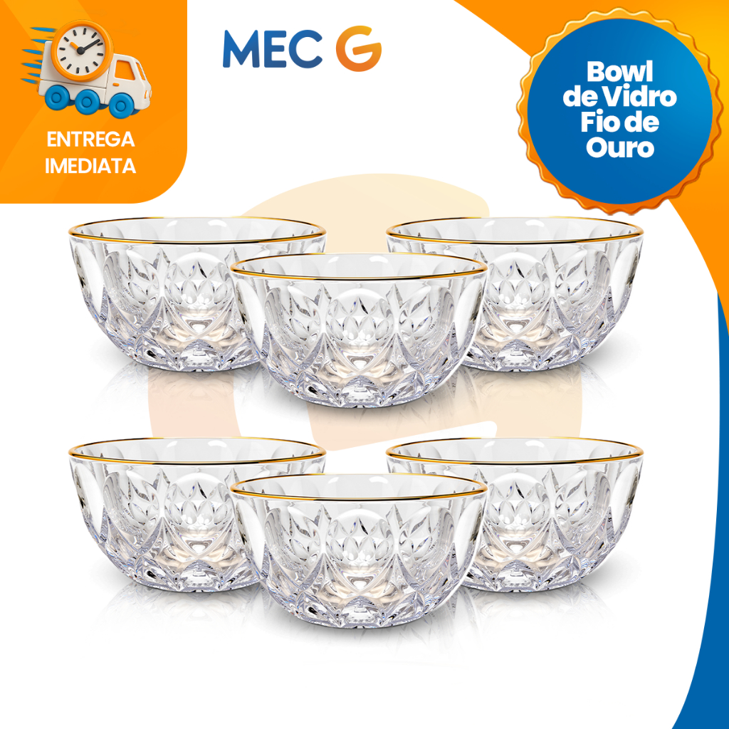 Kit de Tigelas de Vidro Fio de Ouro Cumbuca Vasilha 6 Peças Sofisticado Bowl de Vidro em Oferta na Shopee