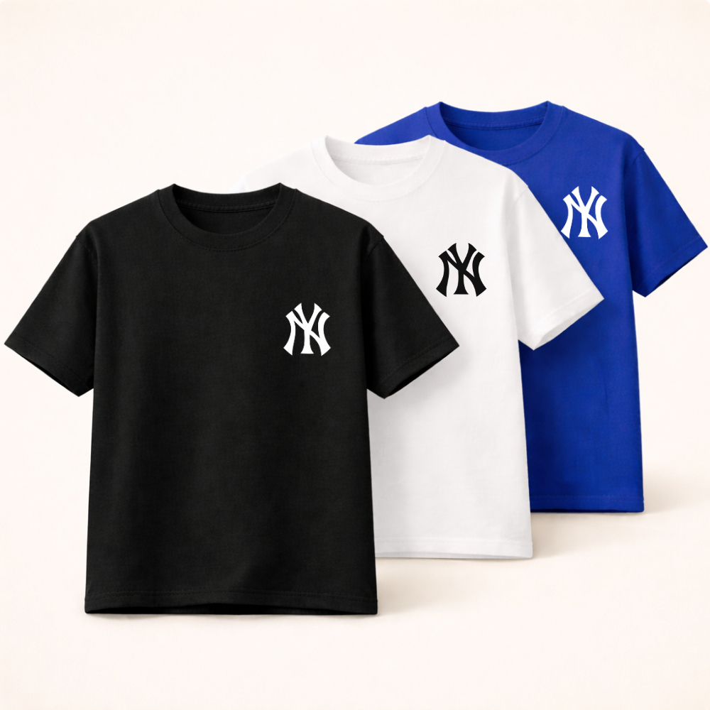 Kit 3 Camiseta Algodão Infantil New York Casual Várias Cores Leve Confortável Manga Curta em Oferta na Shopee