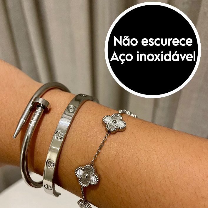 Conjunto de Pulseiras Prata Aço Inoxidável Femininas Blogueira Tendência Conforto Charme Elegância Moda em Oferta na Shopee