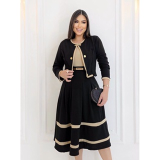 Conjunto Feminino Blazer Bicolor 4 peças Midi Moda Evangélica em Oferta na Shopee