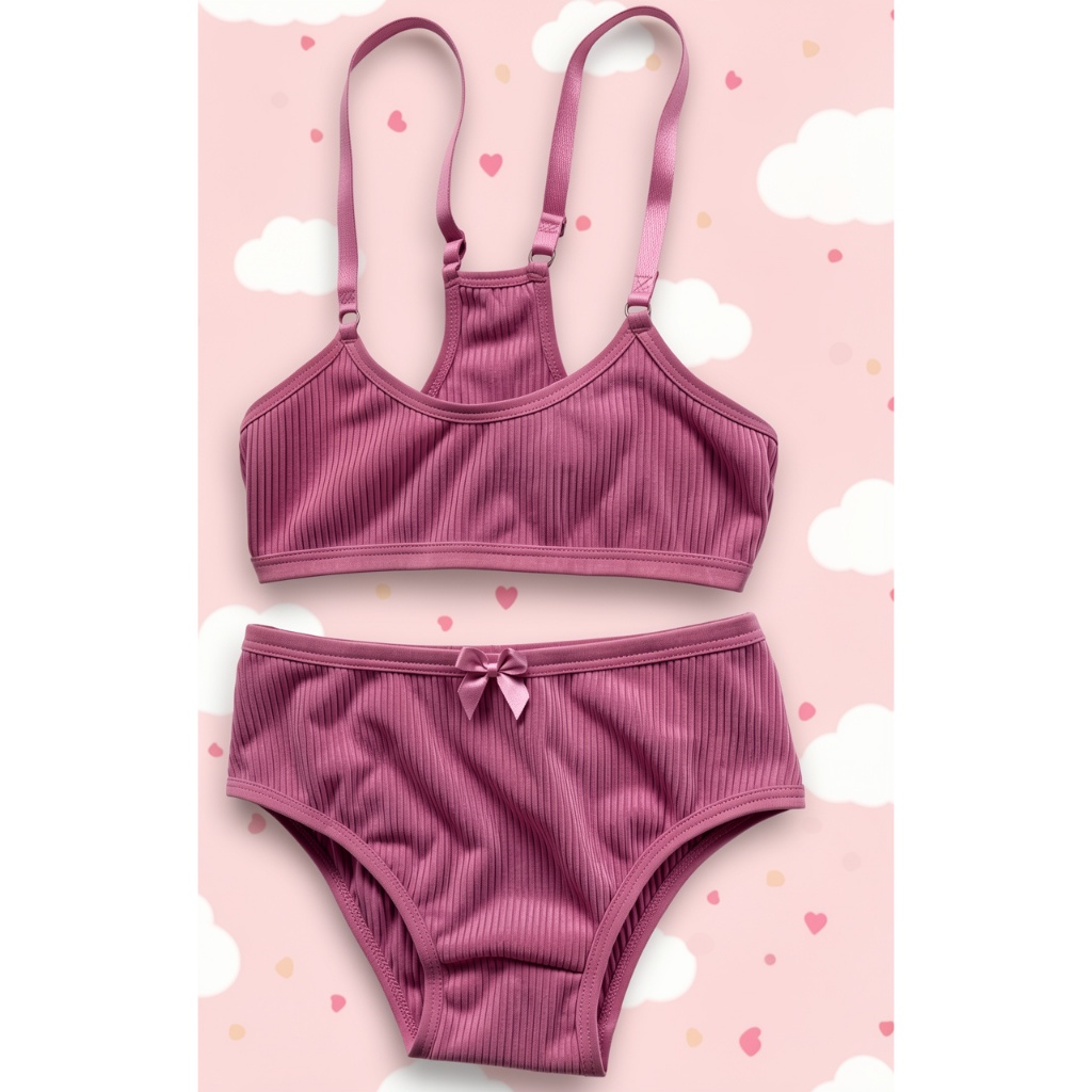 Kit 2 Conjuntos Infantil Feminino Menina Suede Canelado Calcinha e soutien Confortável P ao GG