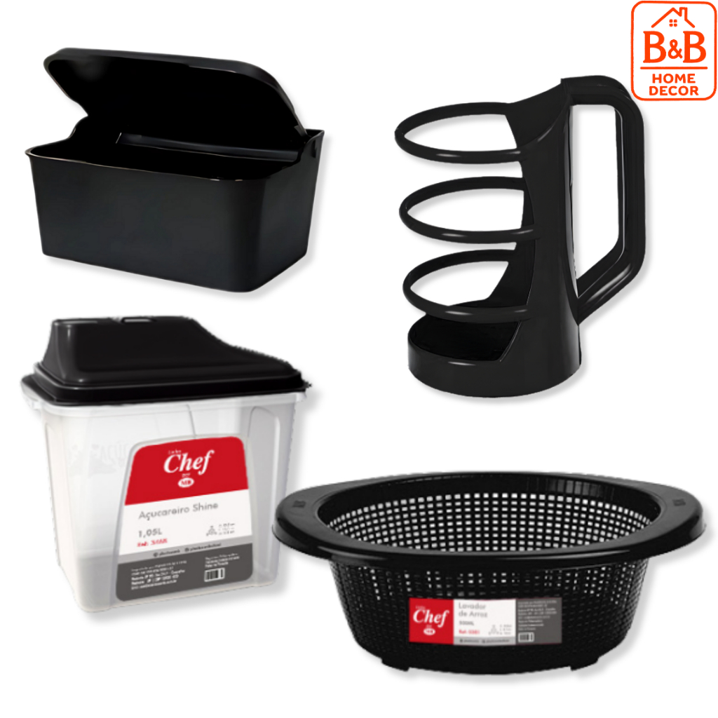 Kit Cozinha 4 Peças Completo Porta Óleo Saleiro Açucareiro Organizador Pia Preto Resistente Moderno
