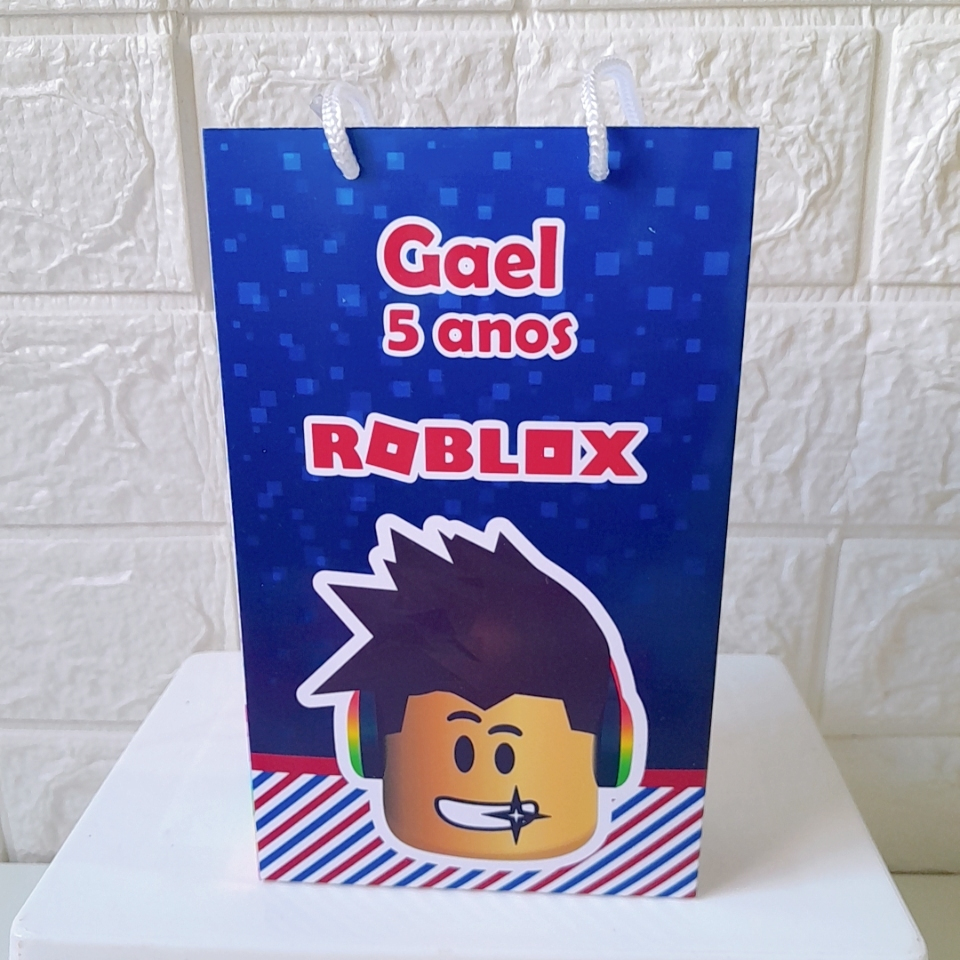 Sacolinha Personalizada  Pegue e Monte Roblox menino Sacola Surpresa Lembrancinha Roblox Azul Festa Infantil