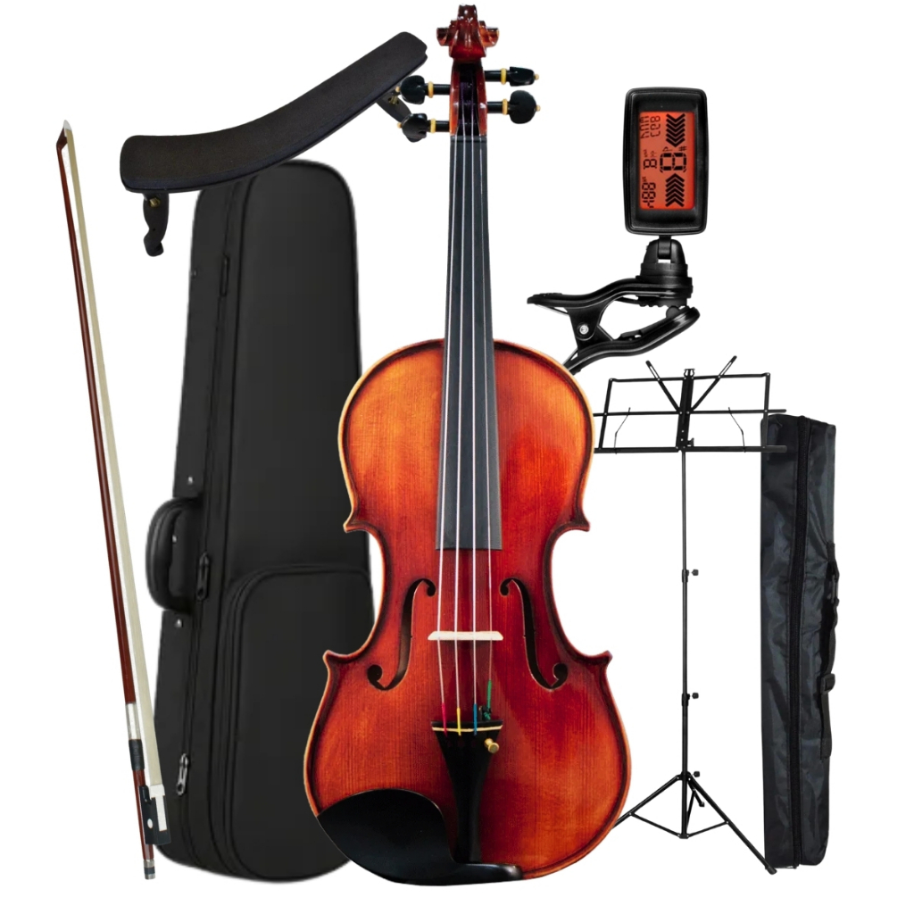 Kit Violino 4/4 Bravo Vs44 Estudante Iniciante Estojo Estante Afinador