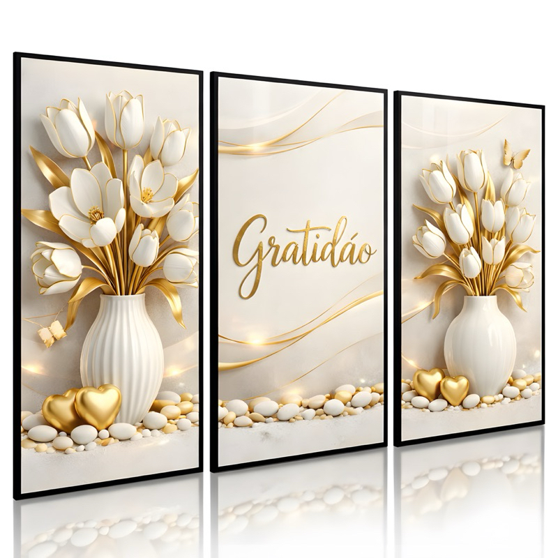 Quadros Decorativos Gratidão Fé Religioso Vaso Rosas Brancas Gold Sala em Oferta na Shopee