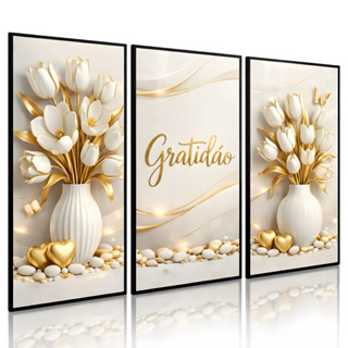 Quadros Decorativos Gratidão Fé Religioso Vaso Rosas Brancas Gold Sala em Oferta na Shopee