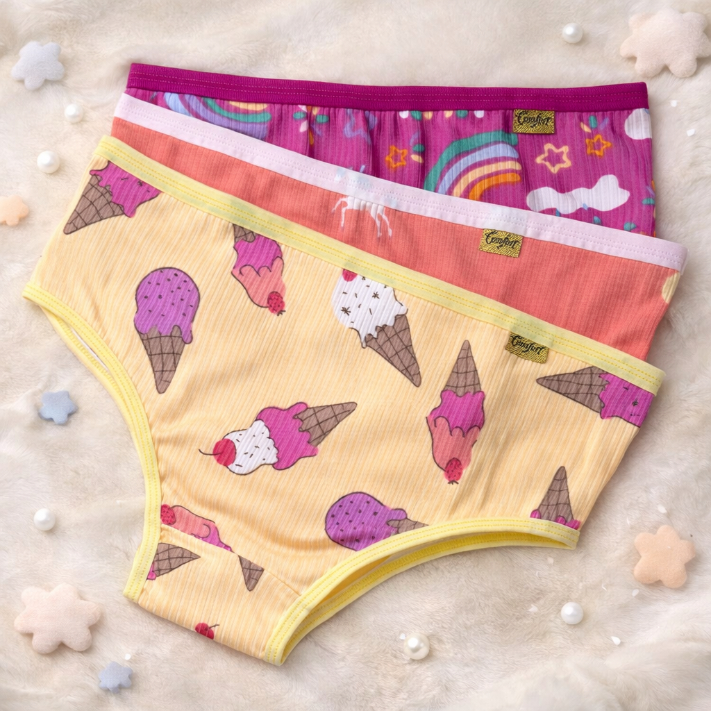 Kit 5 calcinhas infantil  feminina menina suede estampado canelado forro algodão confortável P ao GG