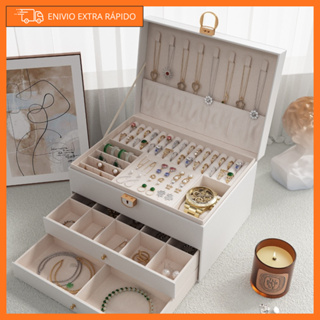Caixa de Joias Multifuncional Veludo com Divisórias/ Com ou Sem Chave em Oferta na Shopee