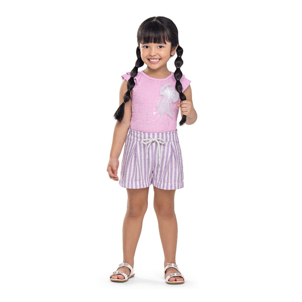 Conjunto Menina Angero Original Bailarina Blusa Texturizada e Shorts Listrado Ref 37219