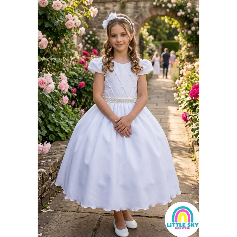 Vestido festa-casamento-daminha-formatura- batizado infantil juvenil Ysa Kids Longo Branco