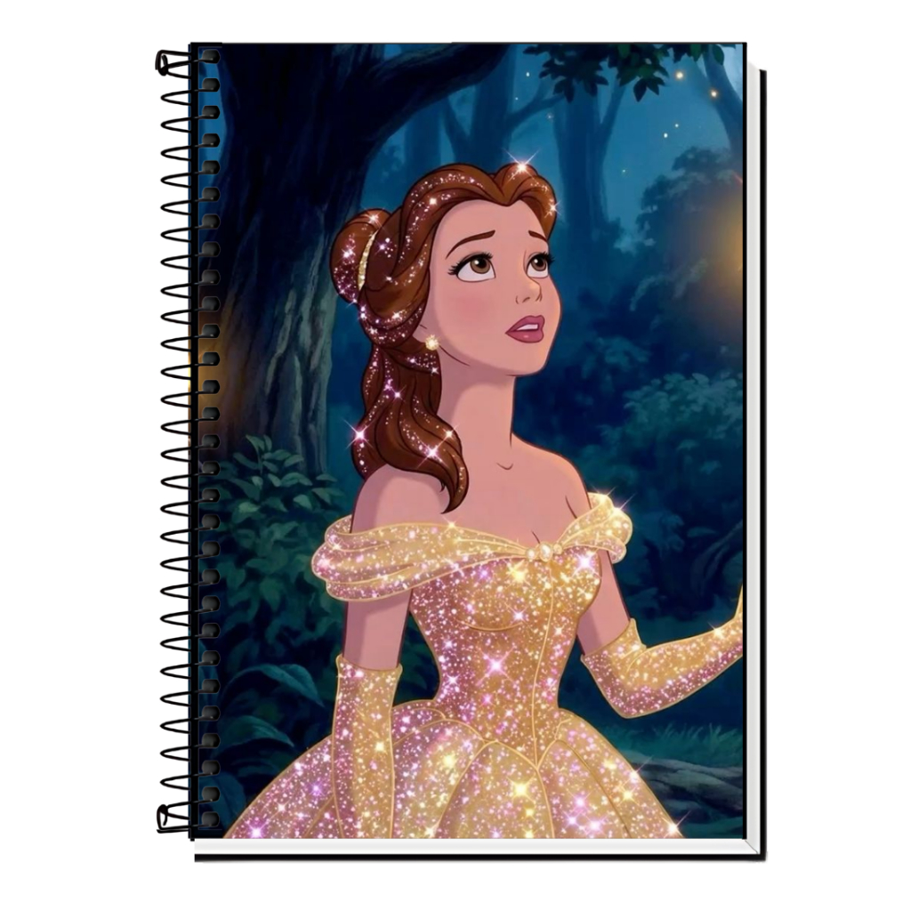 Caderno Universitário Princesa Bela e a Fera Capa Dura Espiral – 1, 10, 15 ou 20 Matérias | Personagem Disney