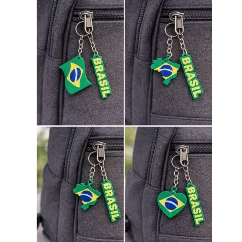 Kit Chaveiro Brasil Copa do Mundo 2026 – 2 Peças (Brasil + Bandeira, Mapa ou Coração)