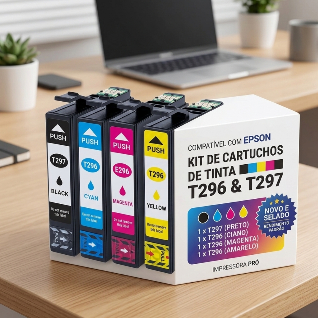 Kit 4 Cartuchos Compatível Epson Cor T296 T297 Xp231 Xp241 Xp431 Xp441 Impressora Tinta Escritório