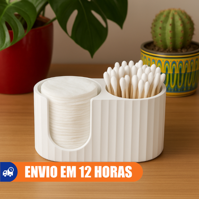 Organizador de Algodão e Cotonetes Minimalista — Porta Higiene Banheiro Decorativo p/ Penteadeira