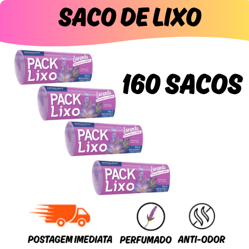 Kit 4 Rolos - Sacos de Lixo Perfumados Lavanda | 160 Sacos | Pia e Banheiro | 34x38cm | - Neutraliza Odores