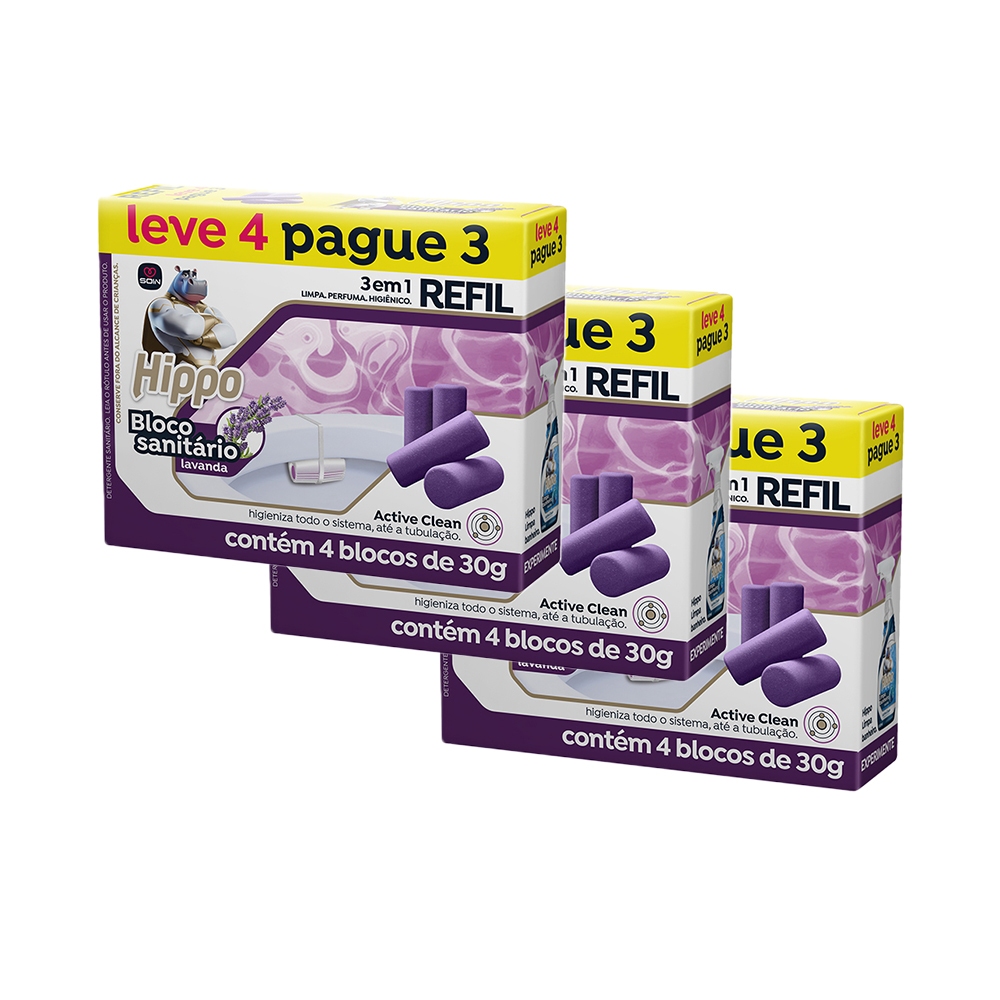 Kit com 3 Un. Bloco sanitário Hippo - Ap e Refil em Oferta na Shopee