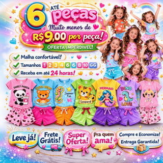 Kit 6 Peças Conjunto Infantil Menina Verão Roupa Confortável Bebê Moda Criança em Oferta na Shopee