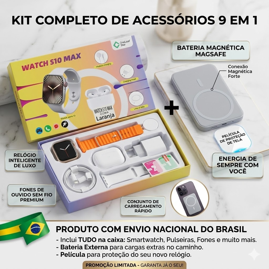 2026 Smartwatch Watch S10 Max 2.0 polegadas 9 em 1 + Power Bank MagSafe + i15 tws