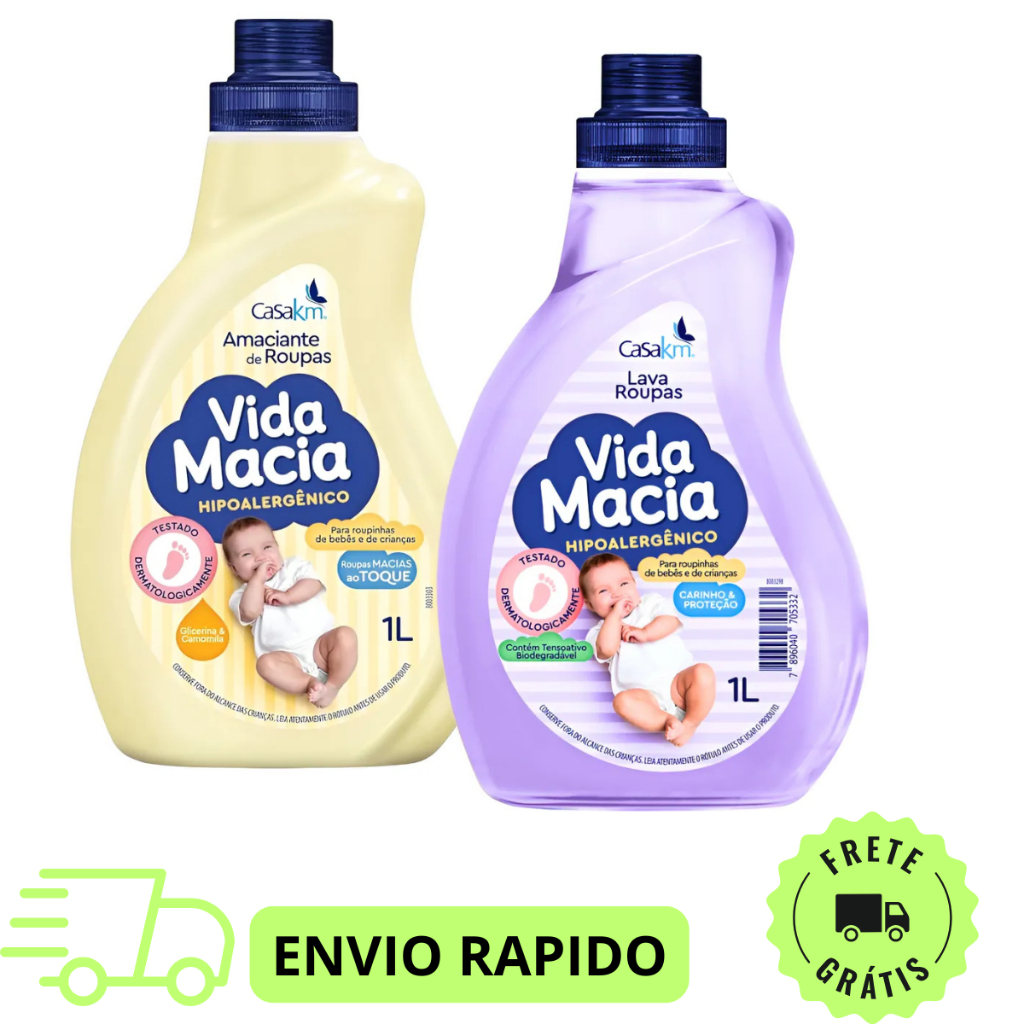 Sabão Liquido Vida Macia 1 Litro e Amaciante Camomila 1 Litro Promoção