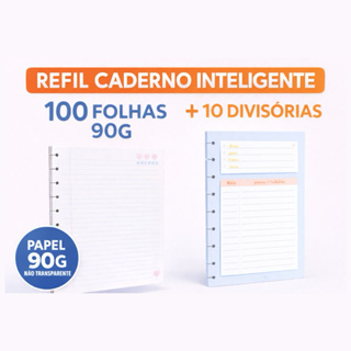 Refil Caderno Inteligente A5 100 Folhas 90g Pautado + Divisórias Universitário em Oferta na Shopee