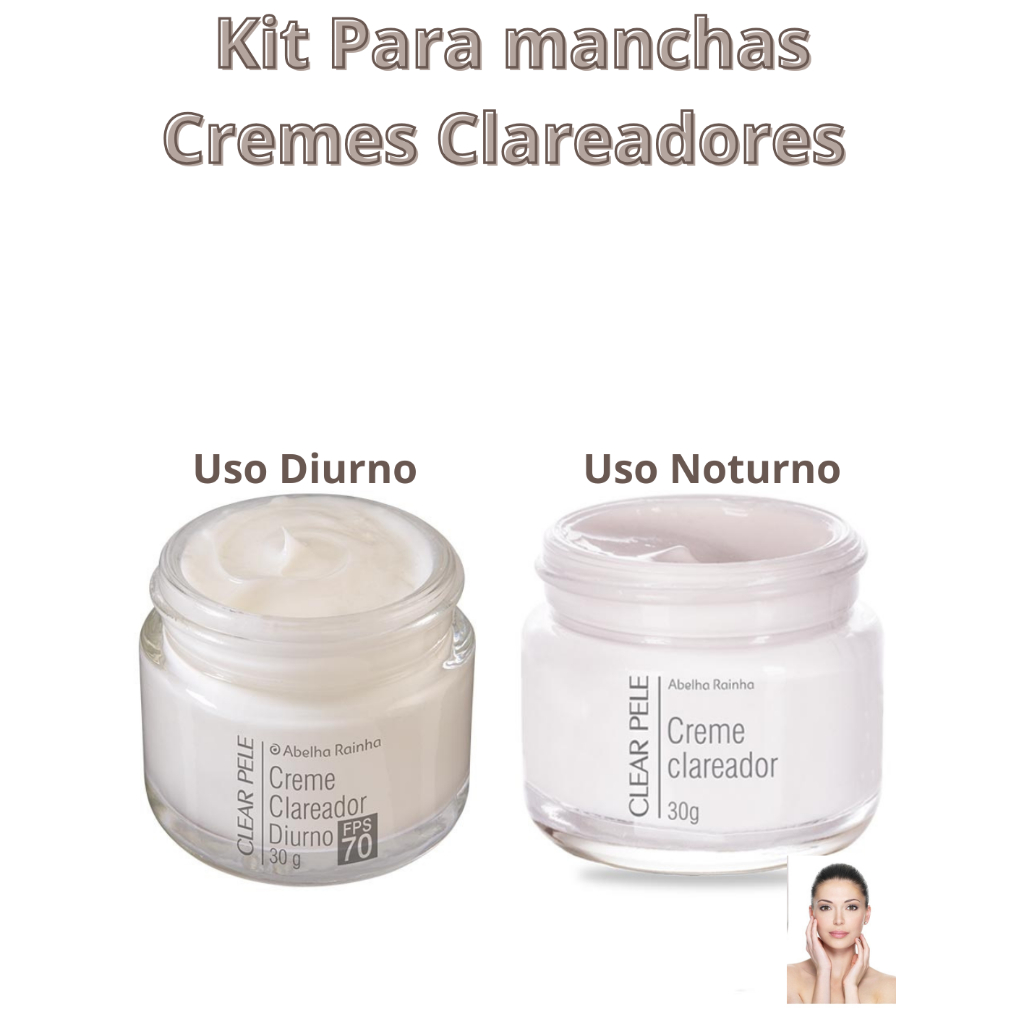 Kit Facial Dia e Noite Abelha Rainha Clareador Clear Pele Com FPS 70 em Oferta na Shopee