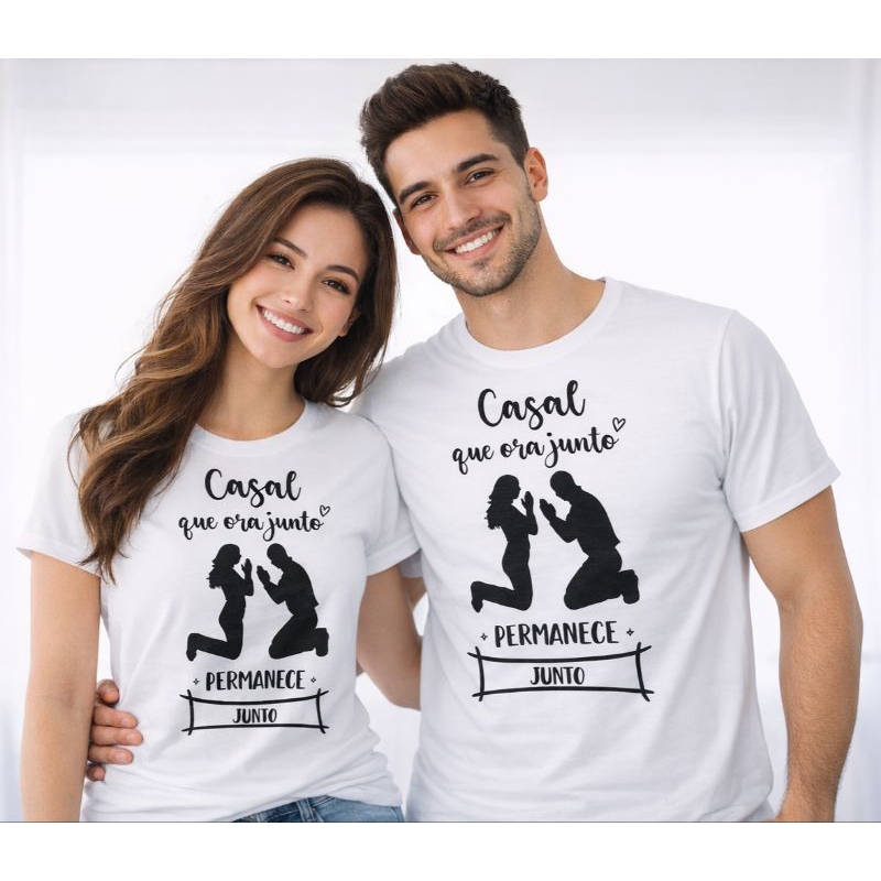 Kit Camiseta Casal Que Hora Junto Permanece Junto Camisa 100% Poliéster