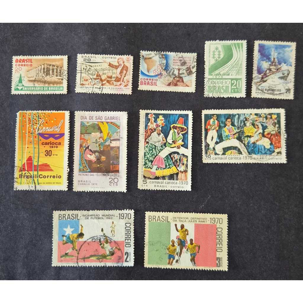 Lote com 11 magnificos exemplares de selos dos correios. usado, 1970. Filatelia