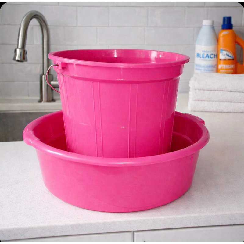 kit bacia e balde rosa plástico resistente limpeza cozinha mais vendido balde de 7’litros e bacia de 6,5 litros