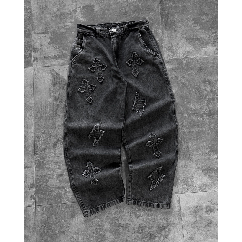 Calça Jeans Baggy Balão Streetwear Tripside “Patchwork” - Estonada