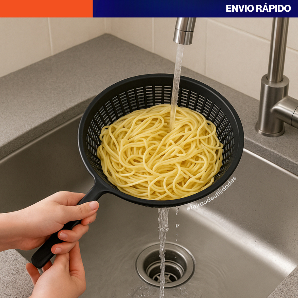 Escorredor com Alça para Massa Macarrão, Frutas, Legumes e Salada Preto Escorredor Preto