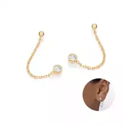 Brinco Rommanel pendulo duplo banhado a ouro 18k com zircônias Leve Elegante 527592