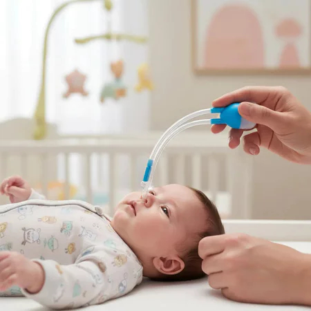Aspirador Nasal para Bebê Através de Sucção Suave Seguro e Higiênico na Cor Azul
