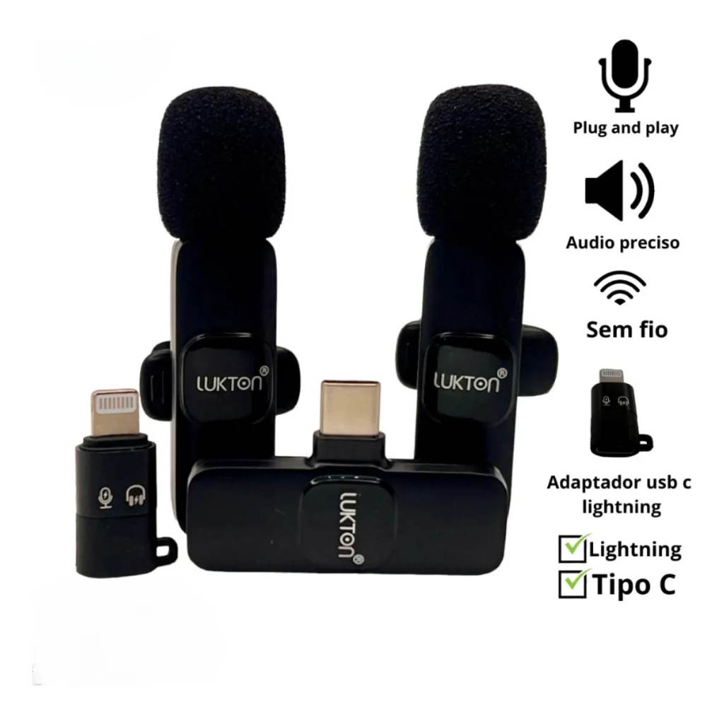 Microfone De Lapela Duplo Sem Fio Profissional ANDROID/IPHONE