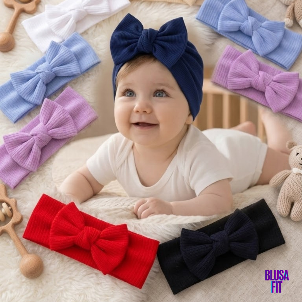 Kit 7 Laços para Bebê Faixinha de Cabelo Infantil Turbante para Menina Tiara Bebê Recém Nascido Acessório Cabelo
