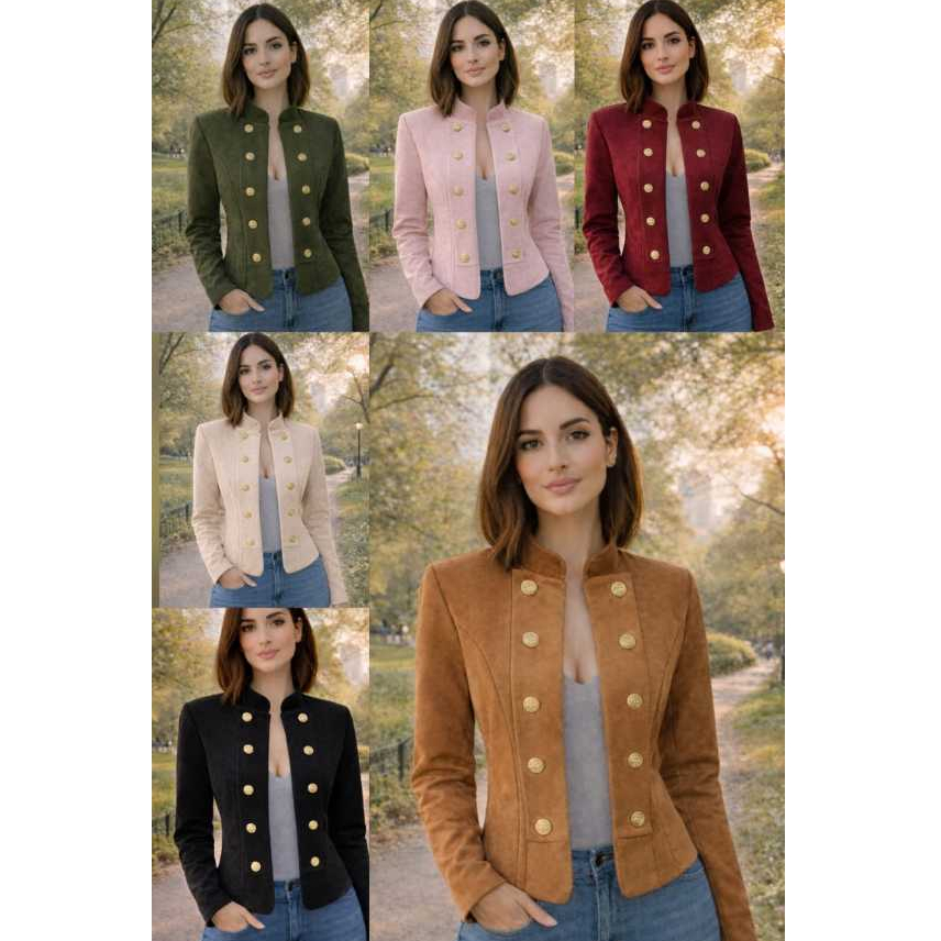 Casaco Blazer  Jaqueta  Elegante luxio  Tecido Suede Scuba Manga Cumprida Com Botoes