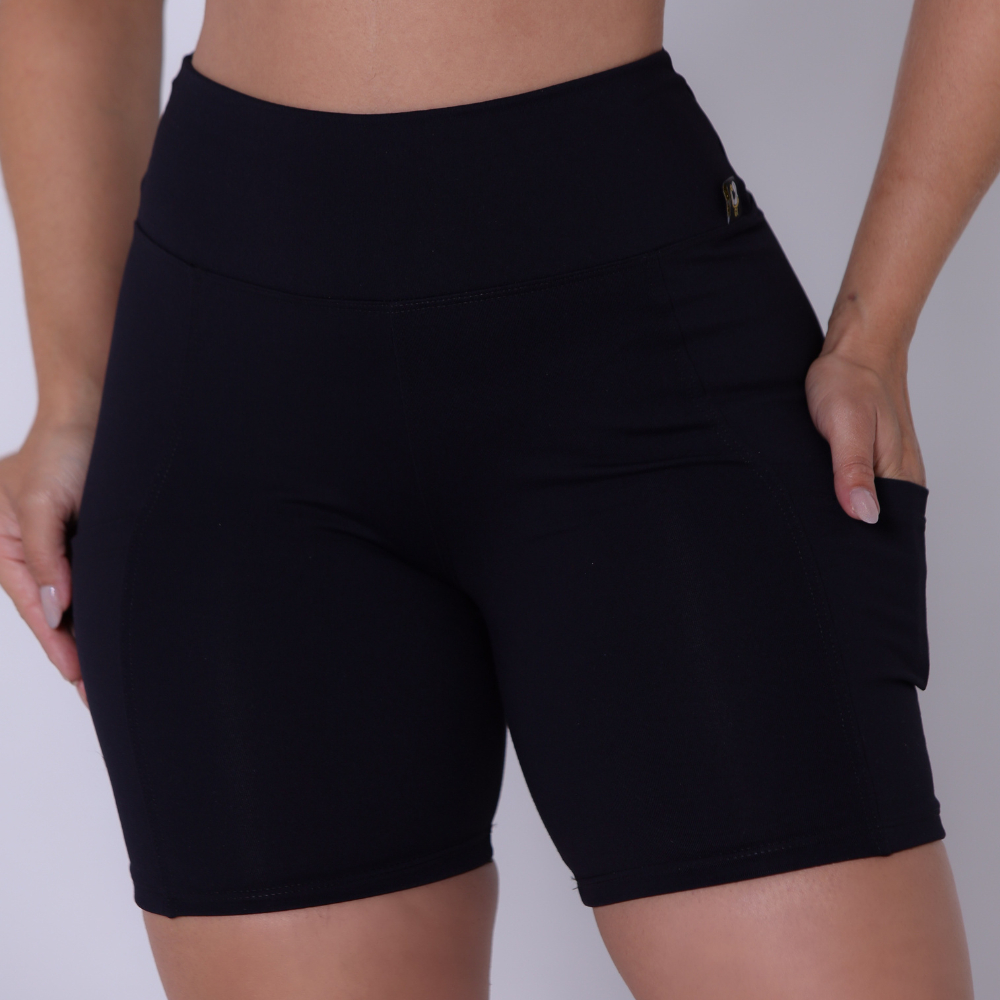 QUEIMA DE ESTOQUE - Short Bermuda Fitness Feminina Cintura Alta com Bolso - Não Marca, Não Fica Transparente - Academia