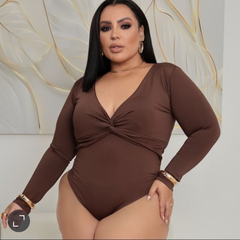 Body Bory Feminino Plus size Manga Longa transpassado Nó Blusas