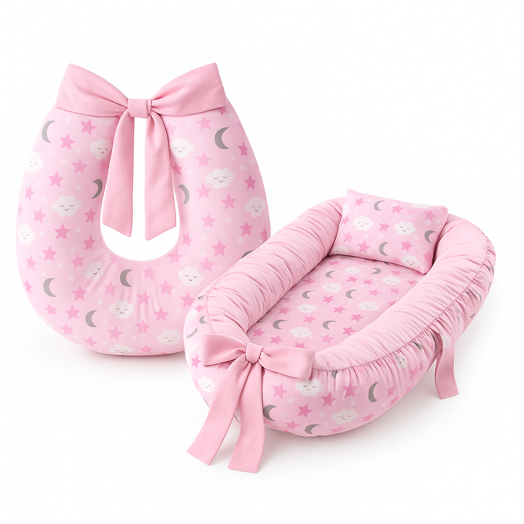 Kit Ninho Redutor De Berço + Almofada Amamentacao Travesseiro Bebe Menino Menino Algodão